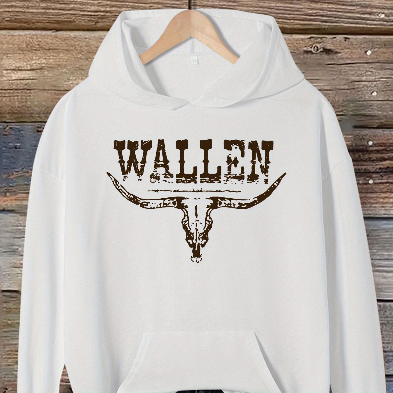 

Women's Western Cowboy-inspired Hoodie With Bull Skull & Letter Print, Casual Long Sleeve Pullover With Pockets - Stretchy Polyester , Machine Washable