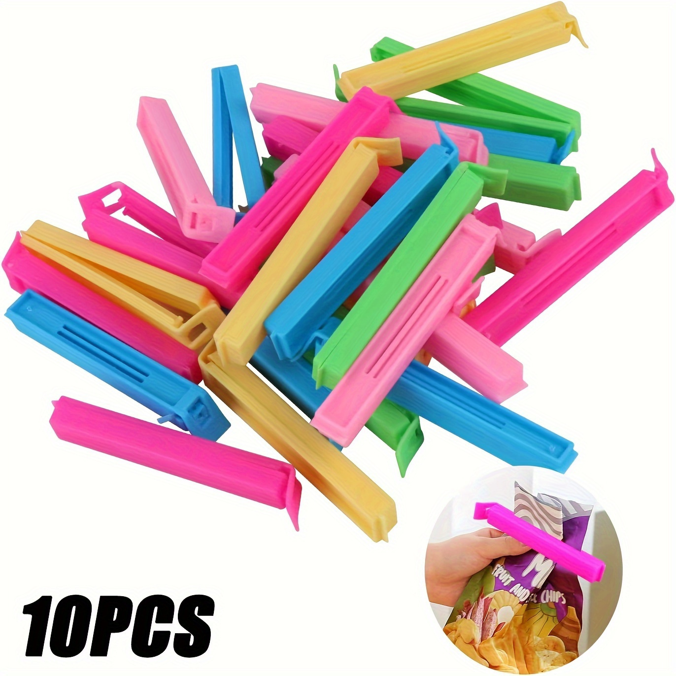 10 Colorful Reusable Bag Clips | Durable Plastic, Moisture And Dust Proof, Non-food Contact, Fresh, Mixed Colors