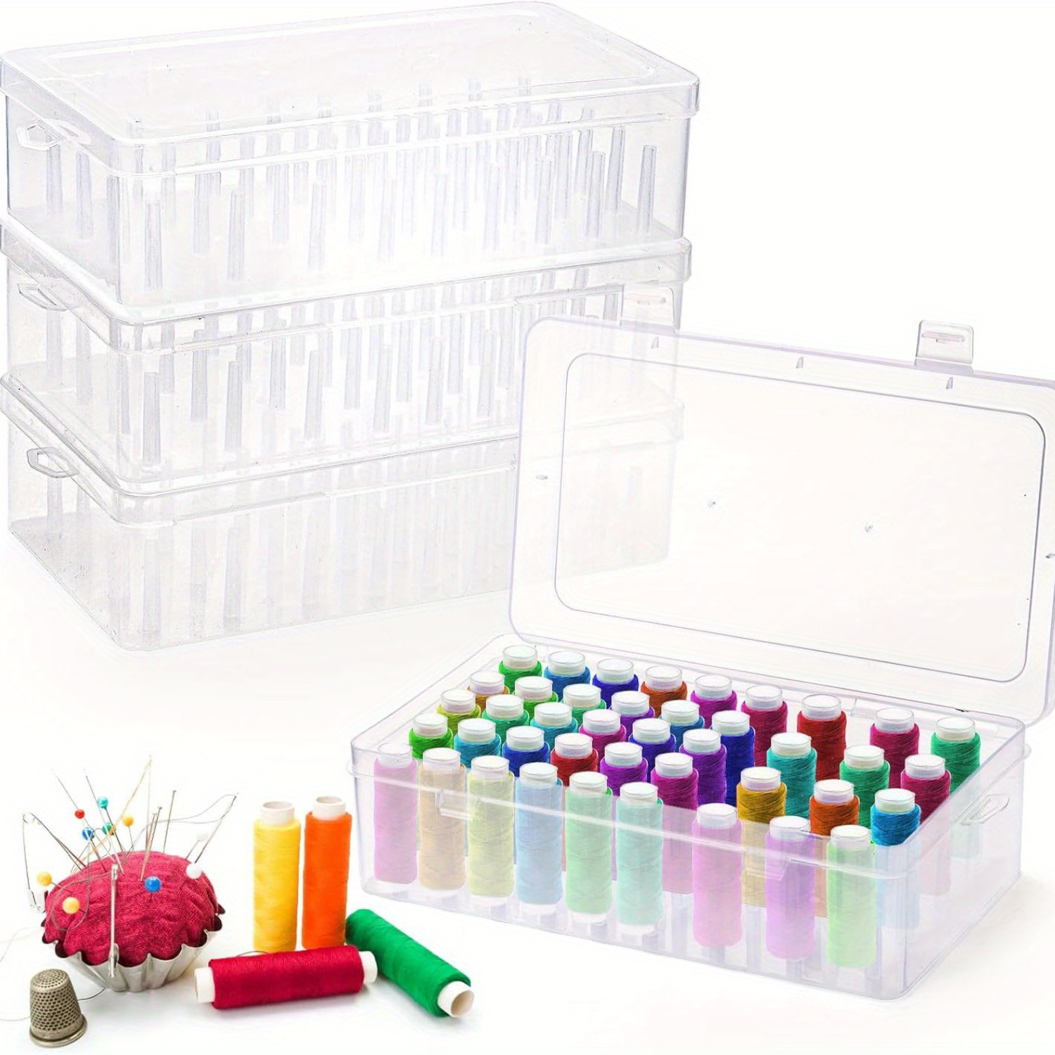 

1pc Set Of 42 Slot Embroidery Thread Organizer, Transparent Plastic Thread Spool Holder, Used For Storing Embroidery And Sewing