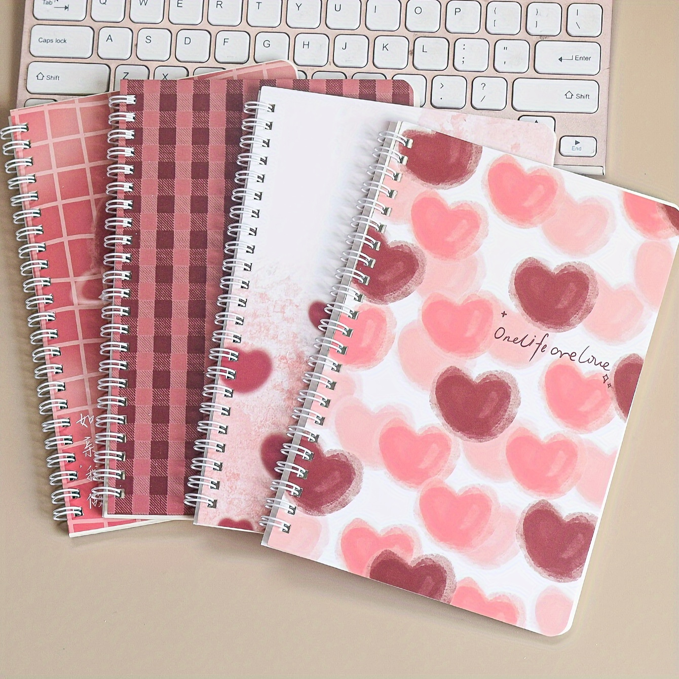 TEMU 4pcs Floral & Alphabet Design Spiral Notebooks - Teens & Adults, Notebooks For School