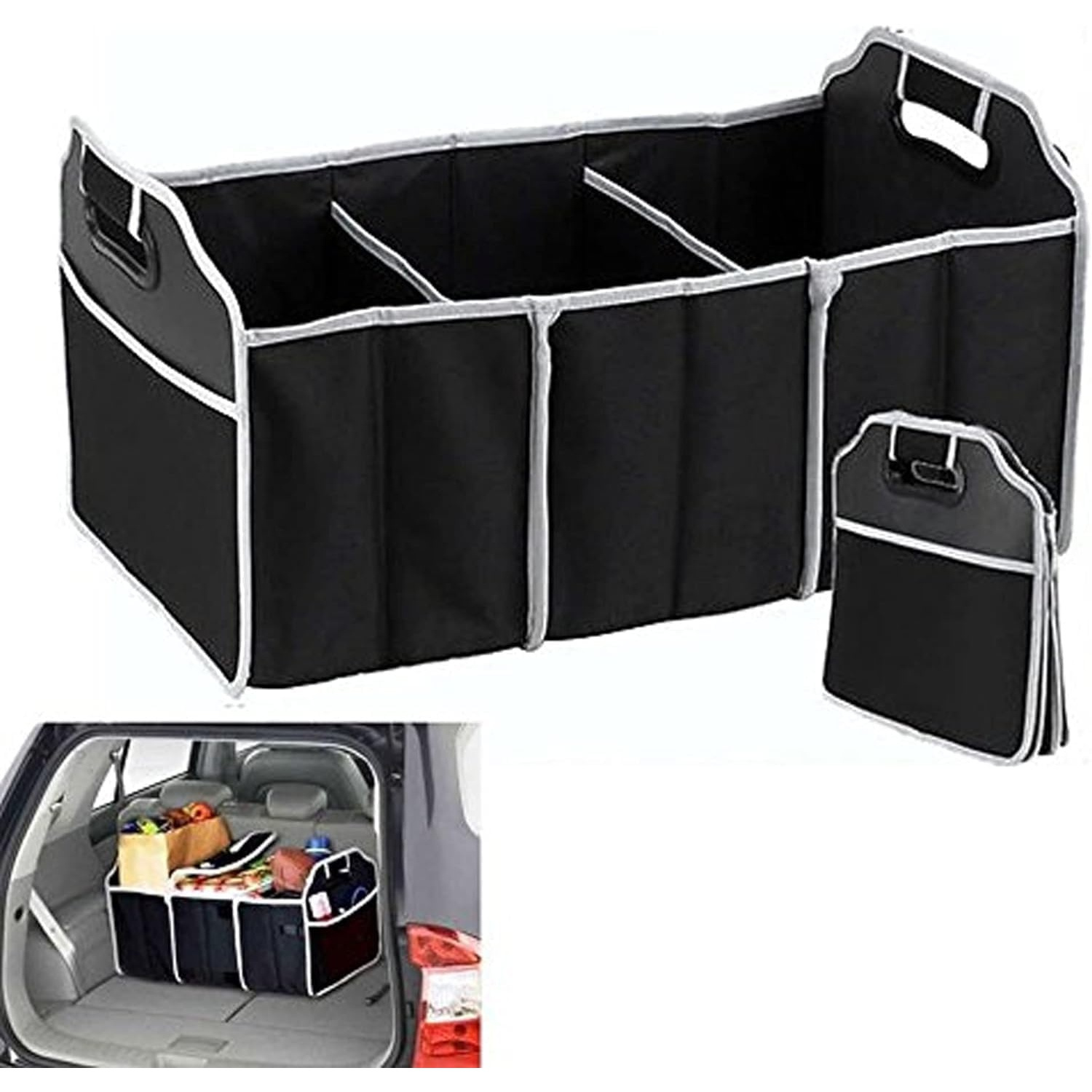 

Heavy Duty Fiber Car Trunk Organizer - Multi-compartment, Collapsible, Foldable, Non-slip Storage System For Vehicle Boot - Universal Fit Accessories