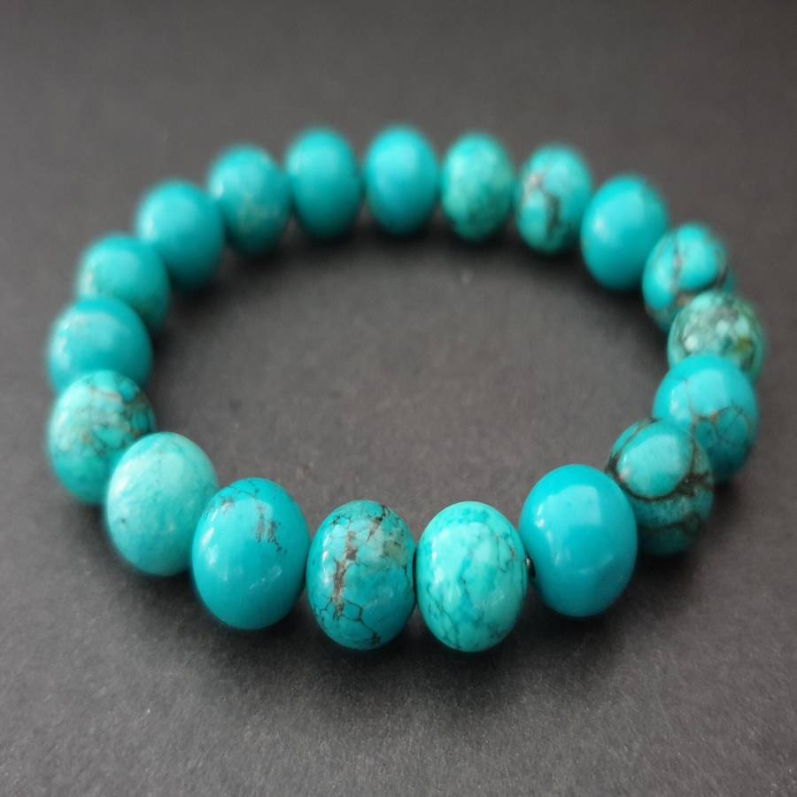 

Handcrafted Turquoise Bead Bracelet - Stretch Cuff, Nautical Theme, April Birthstone, Punk Style Fashion Accessory For , Malas, Natural Stone