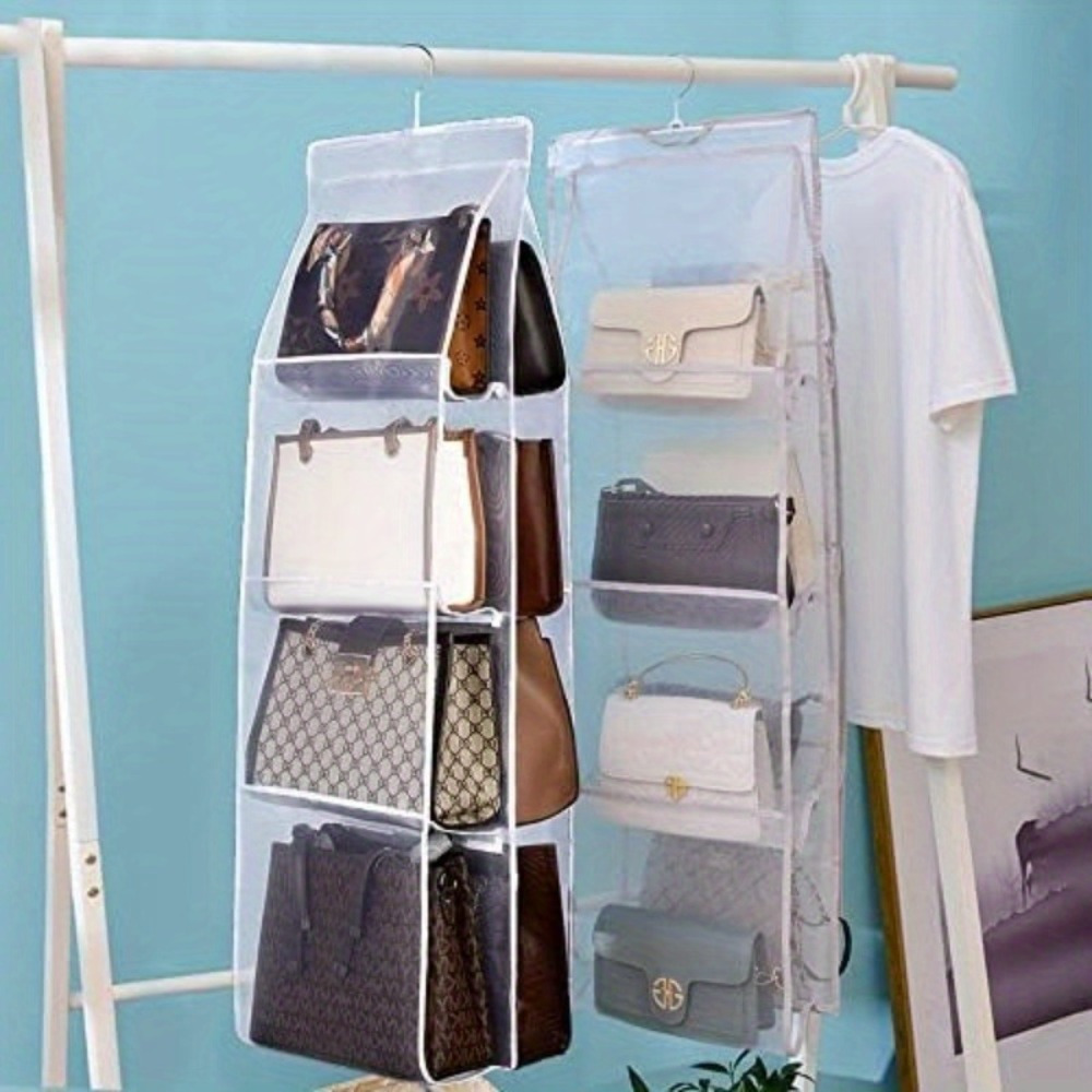 

1pack Clear Hanging Handbag Storage Organizer, 6/8 Pockets Bag Organizer, Easy Purse Storage Holder Over The Door, Space Saving For Closet Bedroom Living Room, White/grey, Fabric Material, Hand Wash/