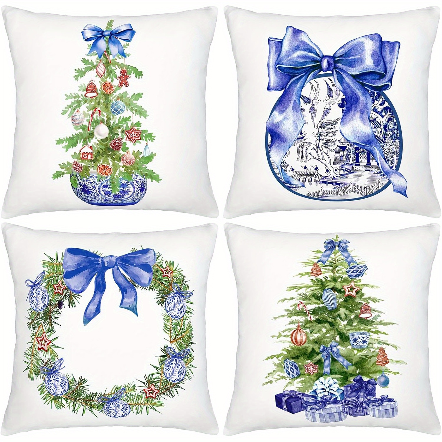 

Christmas Tree Pillowcase Set Of 4 - And & , 18x18 - For Christmas Garland And Sofa Decor