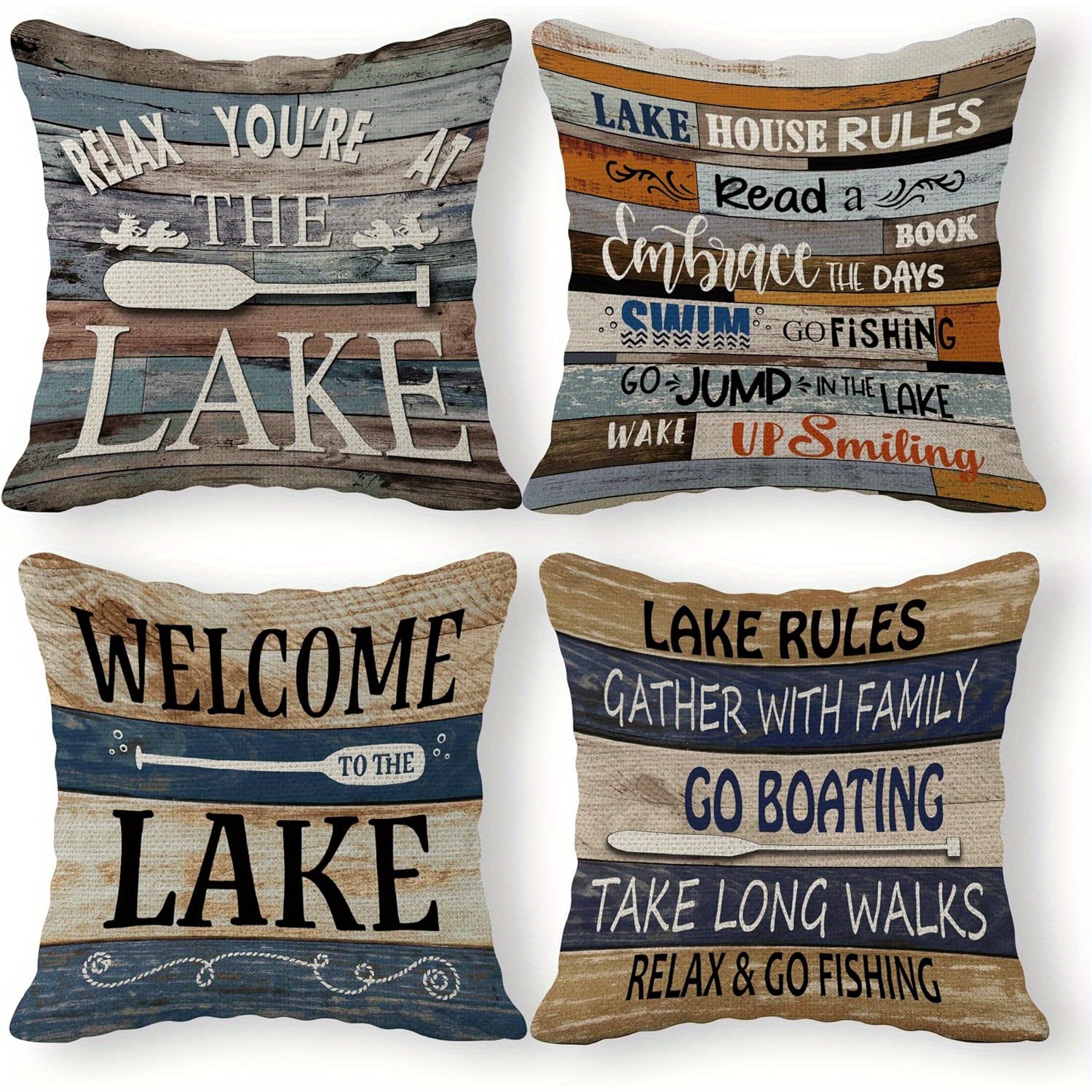 

Lake House & Cottage Decor 4pcs Throw Pillow Cover Set, 18x18 Inches - Zippered Polyester Covers For Sofa And Bed