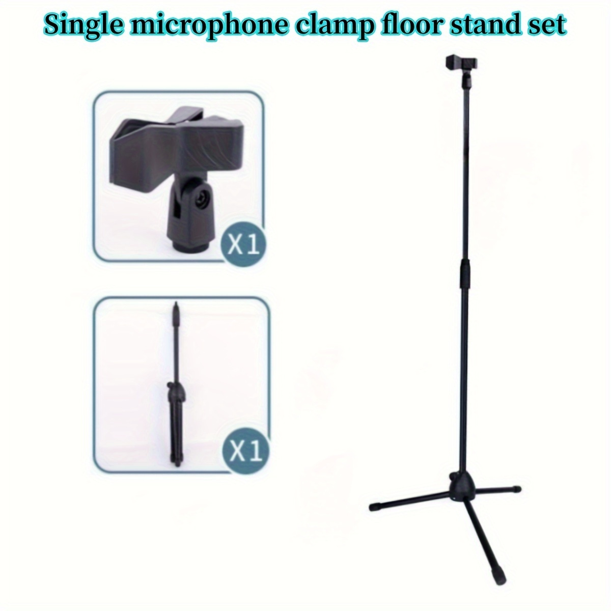 TEMU Adjustable Iron Microphone Stand With Dual Clamps, Spring Clip, And Cable Management For Live Performances, Stage, And Ktv Singing - Black