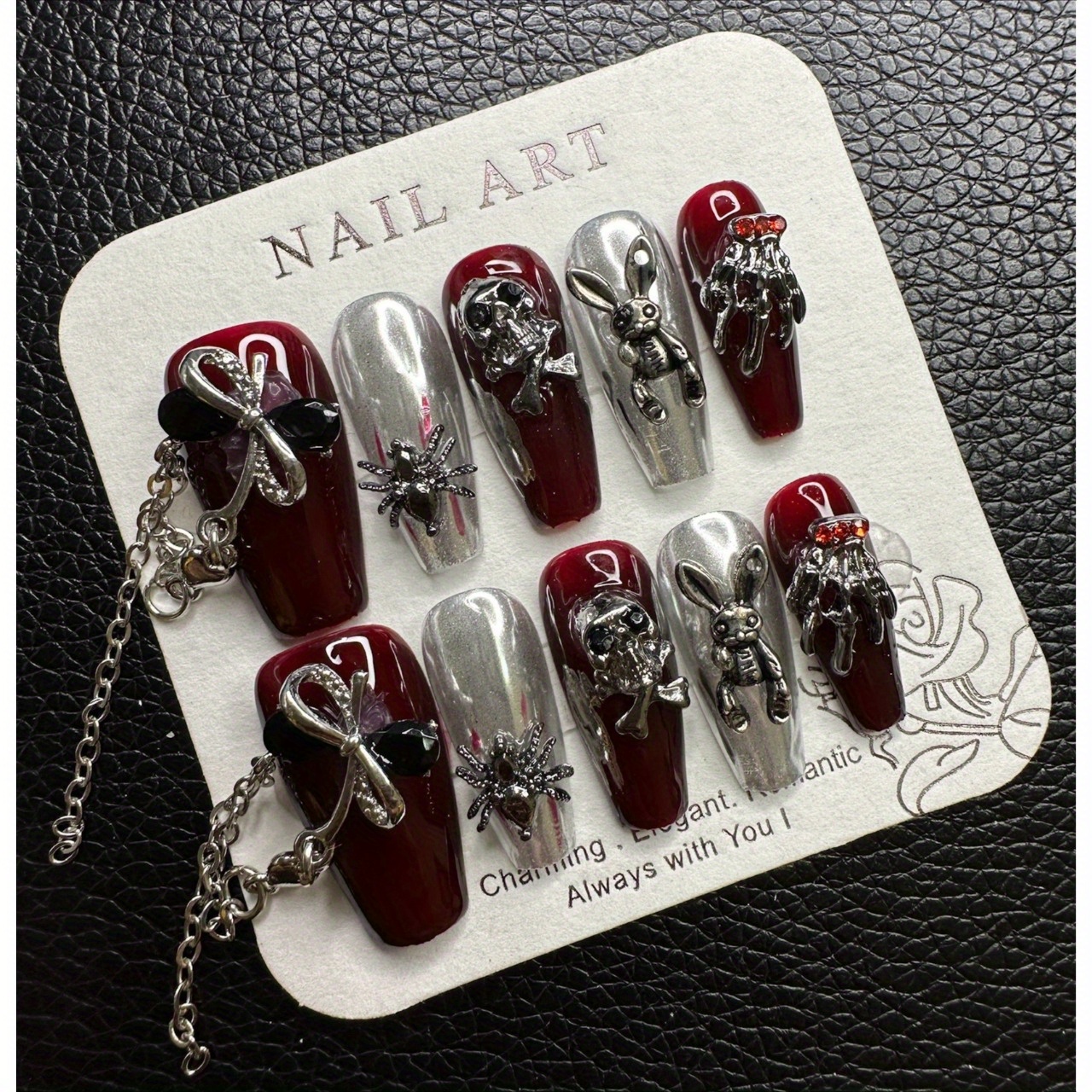 

Handmade Long Coffin Press-on Nails, Autumn Winter, Halloween Dark , Nail Art, Cosmetic Easy Reusable, Nail Care, Beauty, Gift Nails