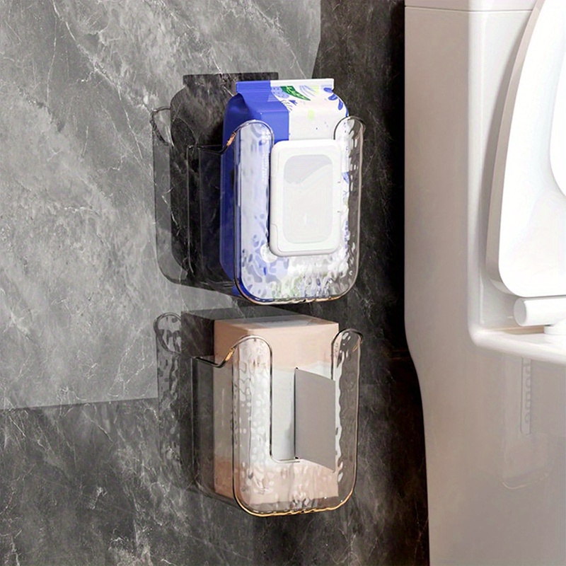 TEMU Wall Mounted Wipes Holder Dispenser 2pcs, Toilet Paper Holder With Wipes Storage, Acrylic Wipes Container For Bathroom, Kitchen Wipes Storage
