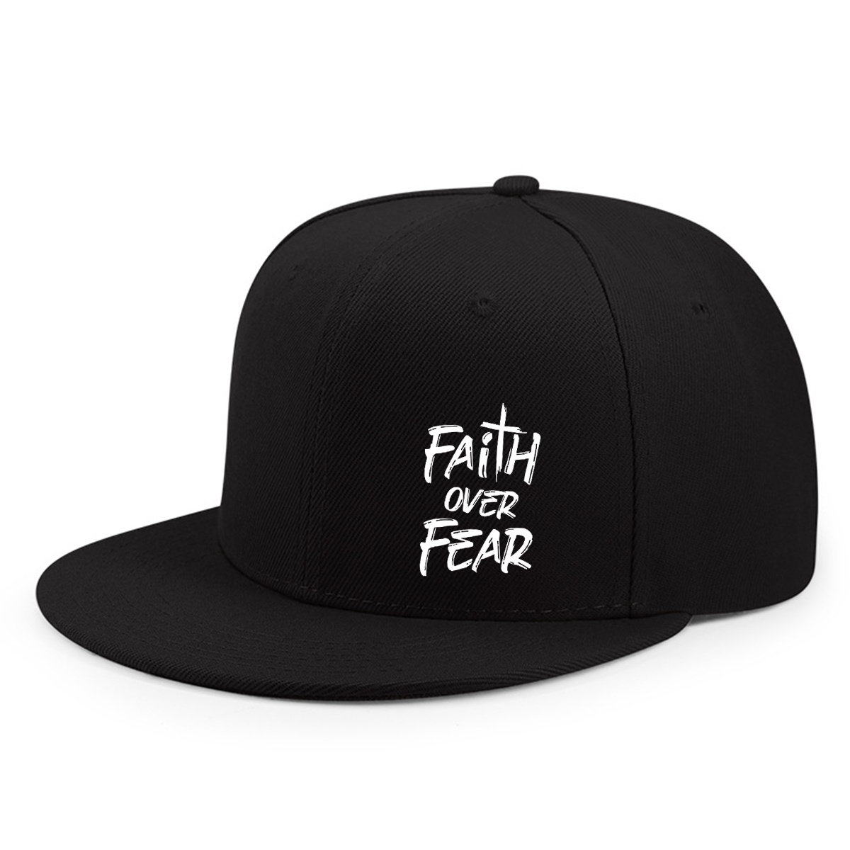 TEMU Men' & Women' Adjustable Flat Brim Cap With Faith Overcomes Fear Print - Urban Hip Hop Hat, Adjustable Strap, Faith Lettering, Casual Summer Cap