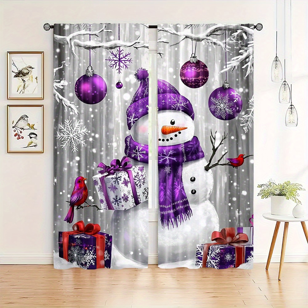 

2pcs Christmas Snowman Polyester Curtains - For , , Dining - Purple Pattern Curtains ( Rod)