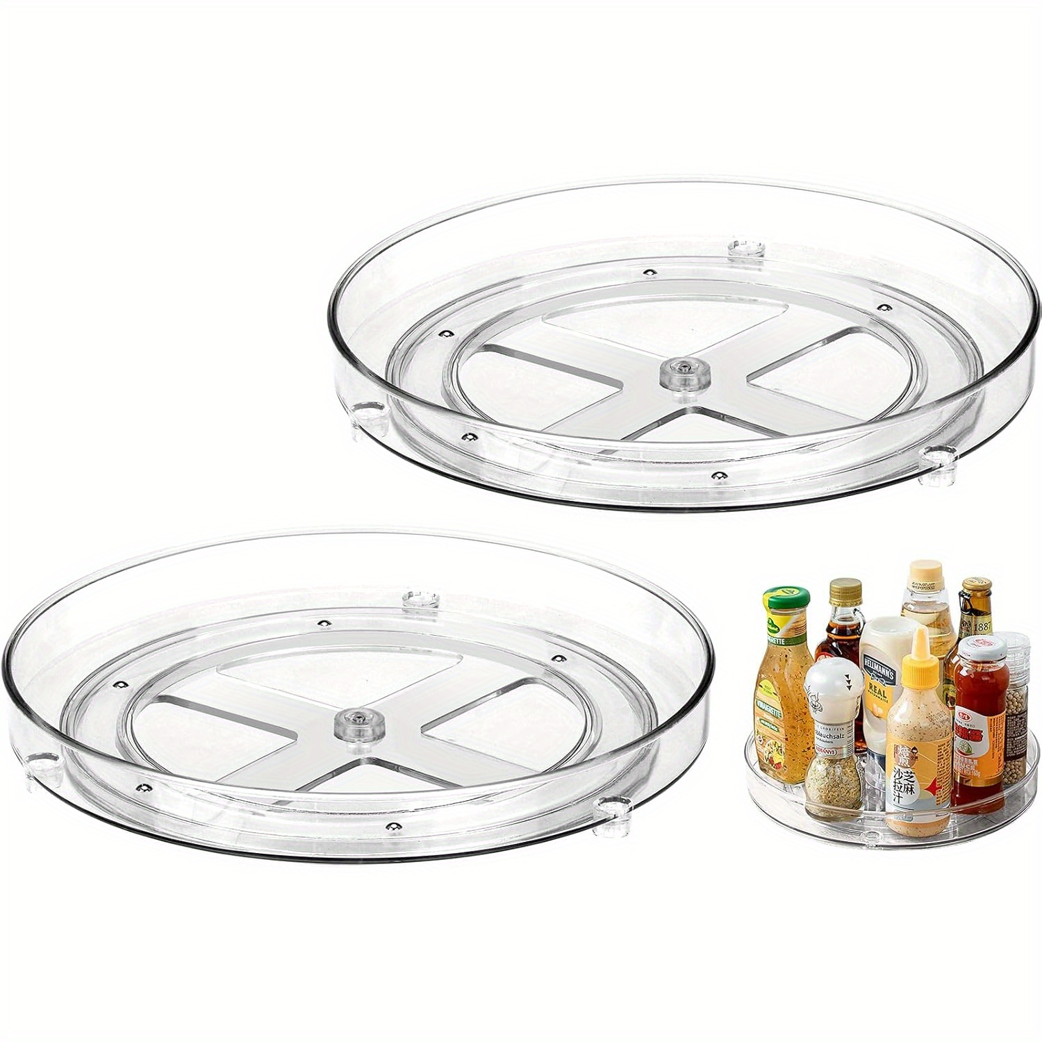 TEMU 2pcs Lazy Susan Turntable Organizer Refrigerator Organizer 360° Rotating Spice Rack For Refrigerator Kitchen Pantry Cabinet Bathroom Dresser