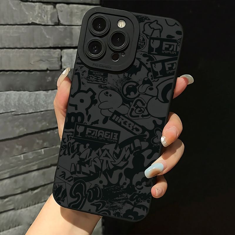 TEMU Senior Soft Phone Case, Graffiti Black Pattern Uv Printed Matte Phone Protective Case, 360 ° Protection, Suitable For Smartphones Such As Iphone
