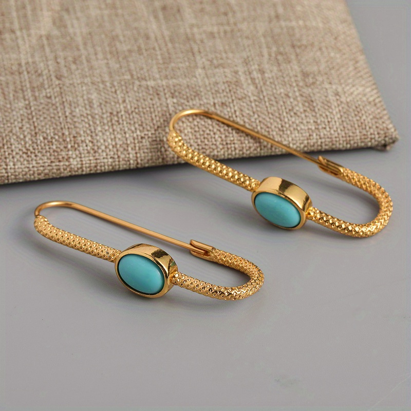 TEMU Bohemian Turquoise Beaded Hoop Earrings - Elegant Plated Jewelry With Golden Accents For