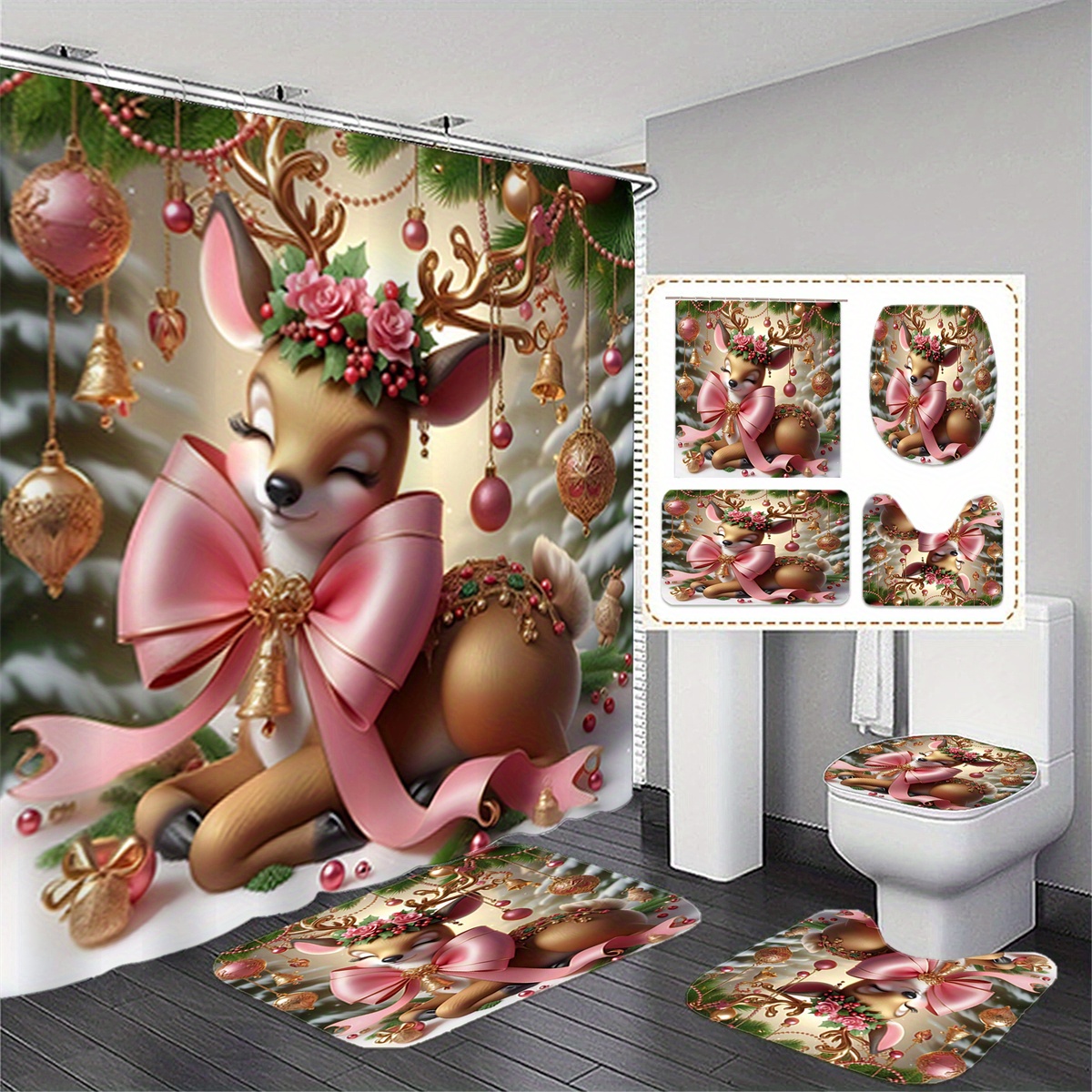 

Jit, 1pc/3pcs Christmas Bow Bathroom Curtain + Mat Set 12 , Polyester , Bathroom -slip Mat, -slip U-shaped Mat, Mat, Bathroom , Decorative Accessories, Decoration, Decorative Curtain