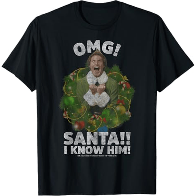 

Elf Buddy Omg Santa I Him Vintage Poster Themed T-shirt. Suitable As A Christmas Gift For . 100% Cotton . S-xxxl.