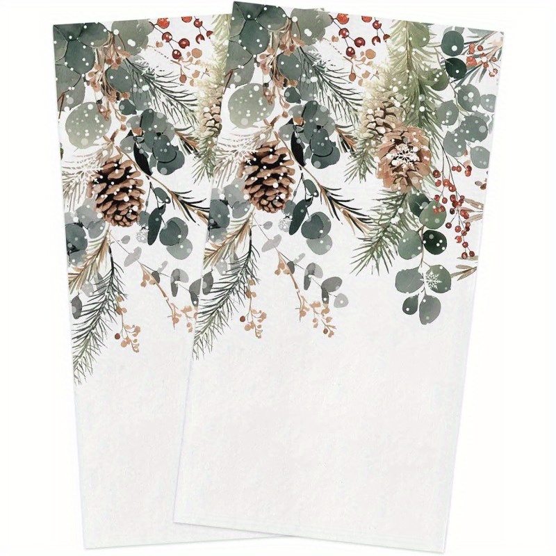 

2 Sets 18*26 Inch Merry Christmas Kitchen Towels Merry Christmas Kitchen Towels Dish Towels For Kitchen, Winter Eucalyptus Leaves Snow Hand Towels, Soft Tea Towels Bar Towels