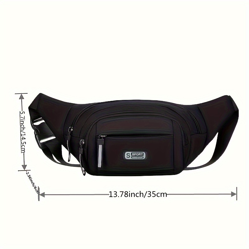 TEMU 1pc - Nylon Waist Bag For Men, -functional Large Adjustable , Zipper Closure, Lined, Accessory, - Fashion Bag For