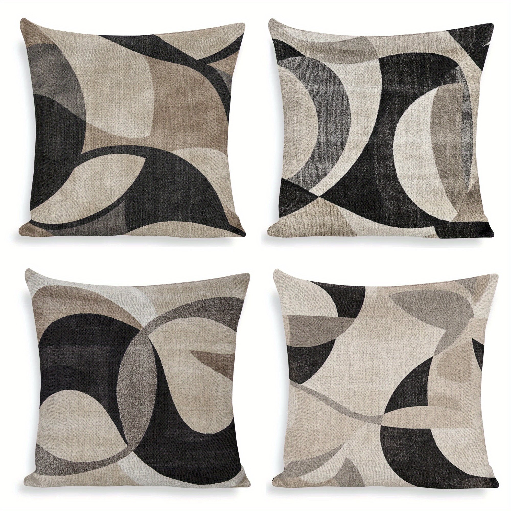 

4pcs Square Geometric Creative Beige And Black Throw Pillow Covers For Home Sofa Living Room Without Pillow Core Single-sided Printing Decoration