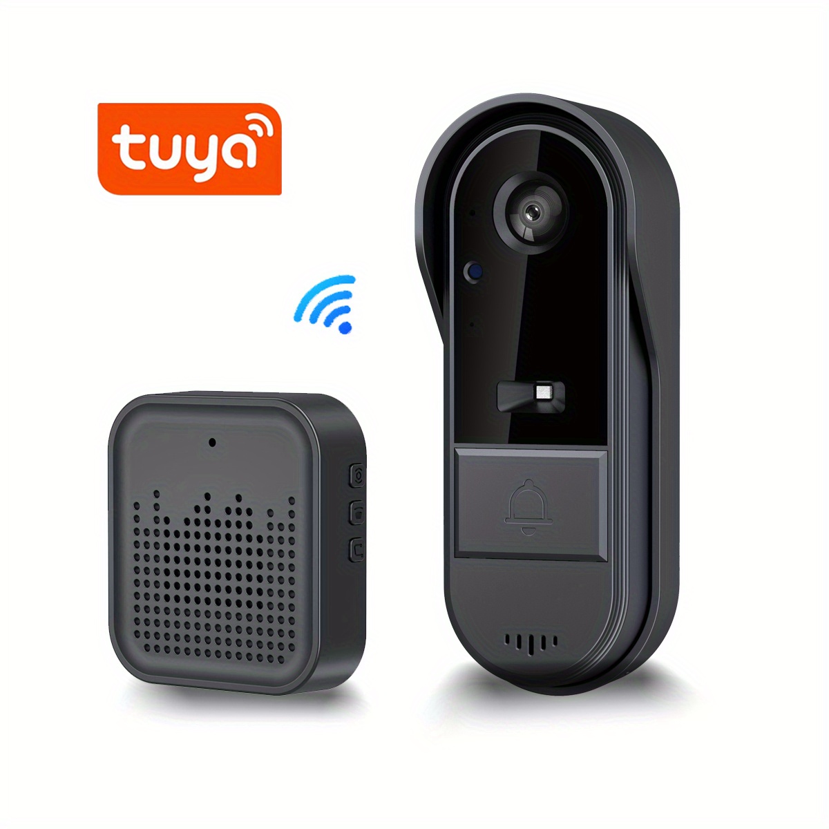 TEMU Sonnette fil intelligente TUYA avec Vision, caméra de sonnette Wi-Fi, vision , convertisseur de son, photos et vidéos, canaux, carte SD