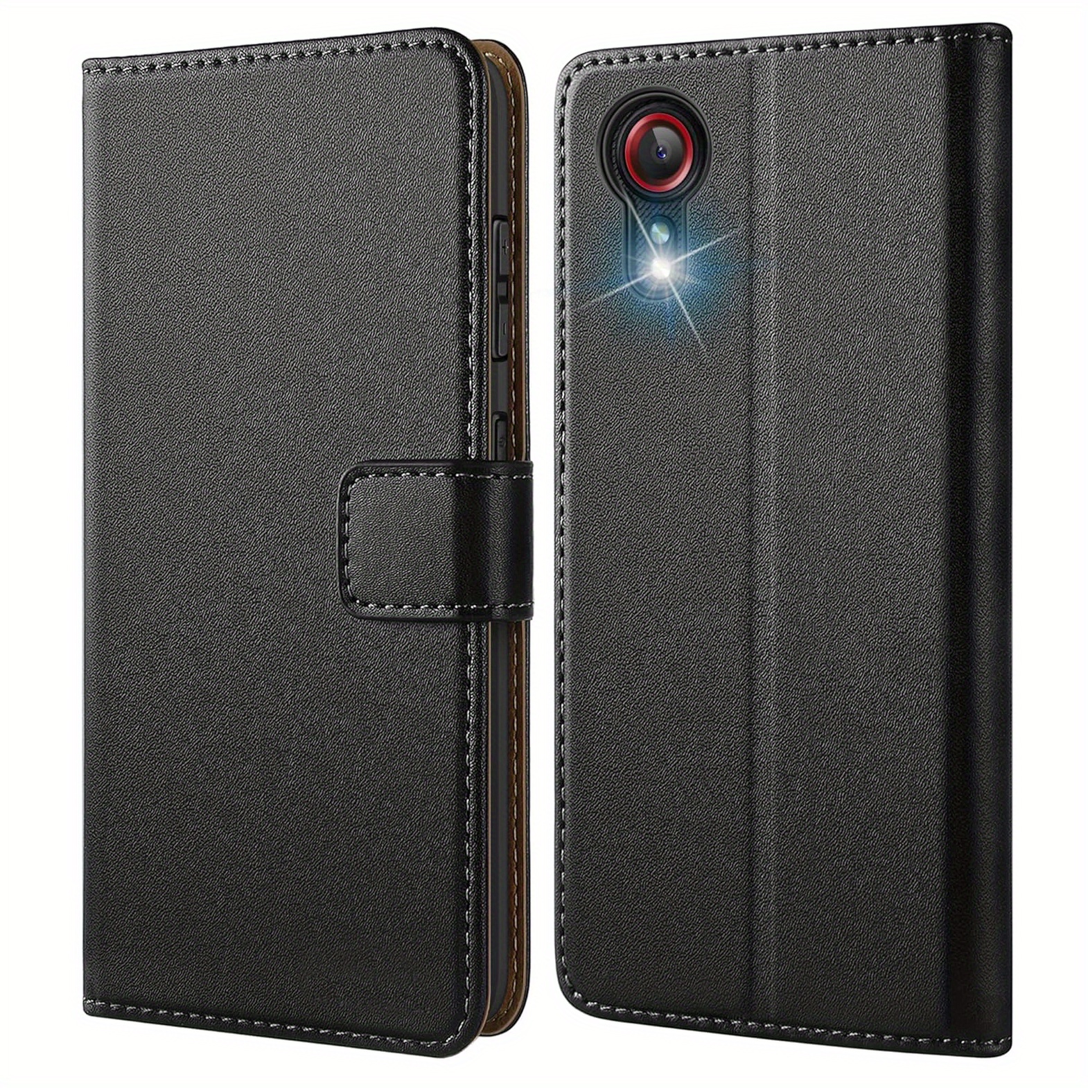 TEMU Phone Case - Protective Wallet Case With Kickstand For 5 In Black, Made Of Faux Leather