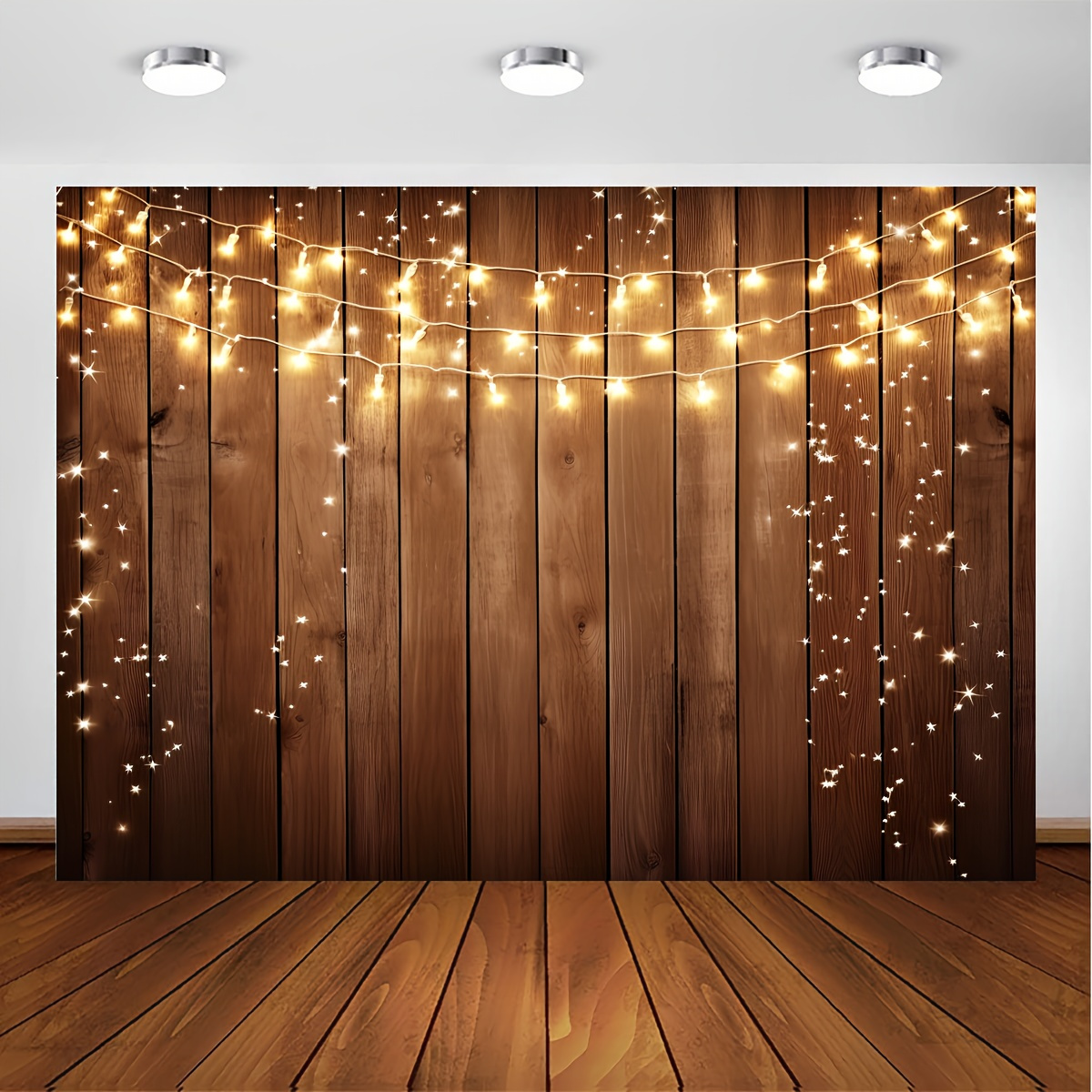 

1pc, Rustic Wooden Christmas Backdrop With Shining Bulbs, Polyester, 8x8ft, No Power Needed, For Wedding, Birthday, Bridal Shower, Bachelorette Party, Photobooth, Home & Kitchen Party Decor