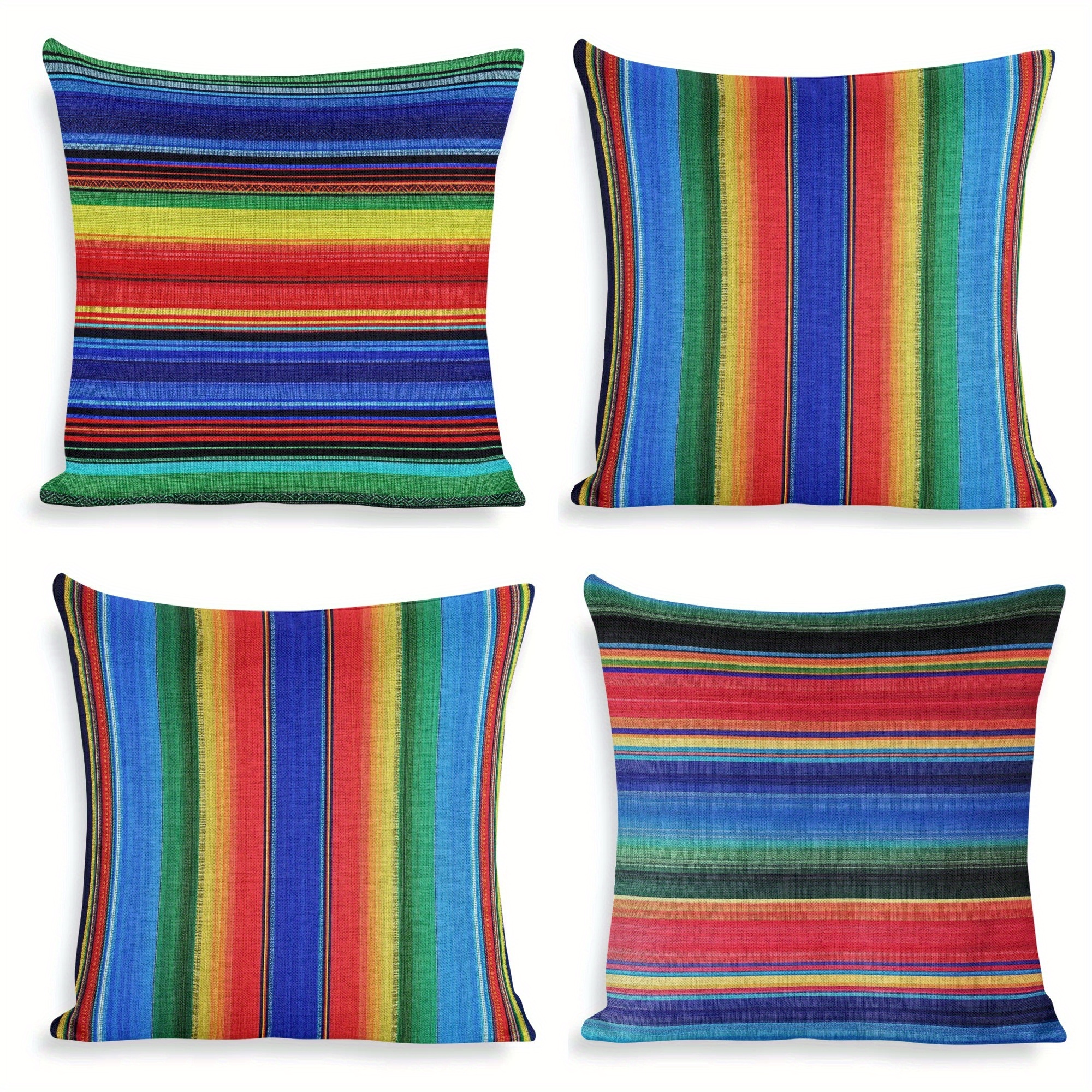 

4-, 18x18 , Striped Pattern, Mexican Ethnic , Double- , Polyester Cushion Covers, , , No Needed, Sofa Decor