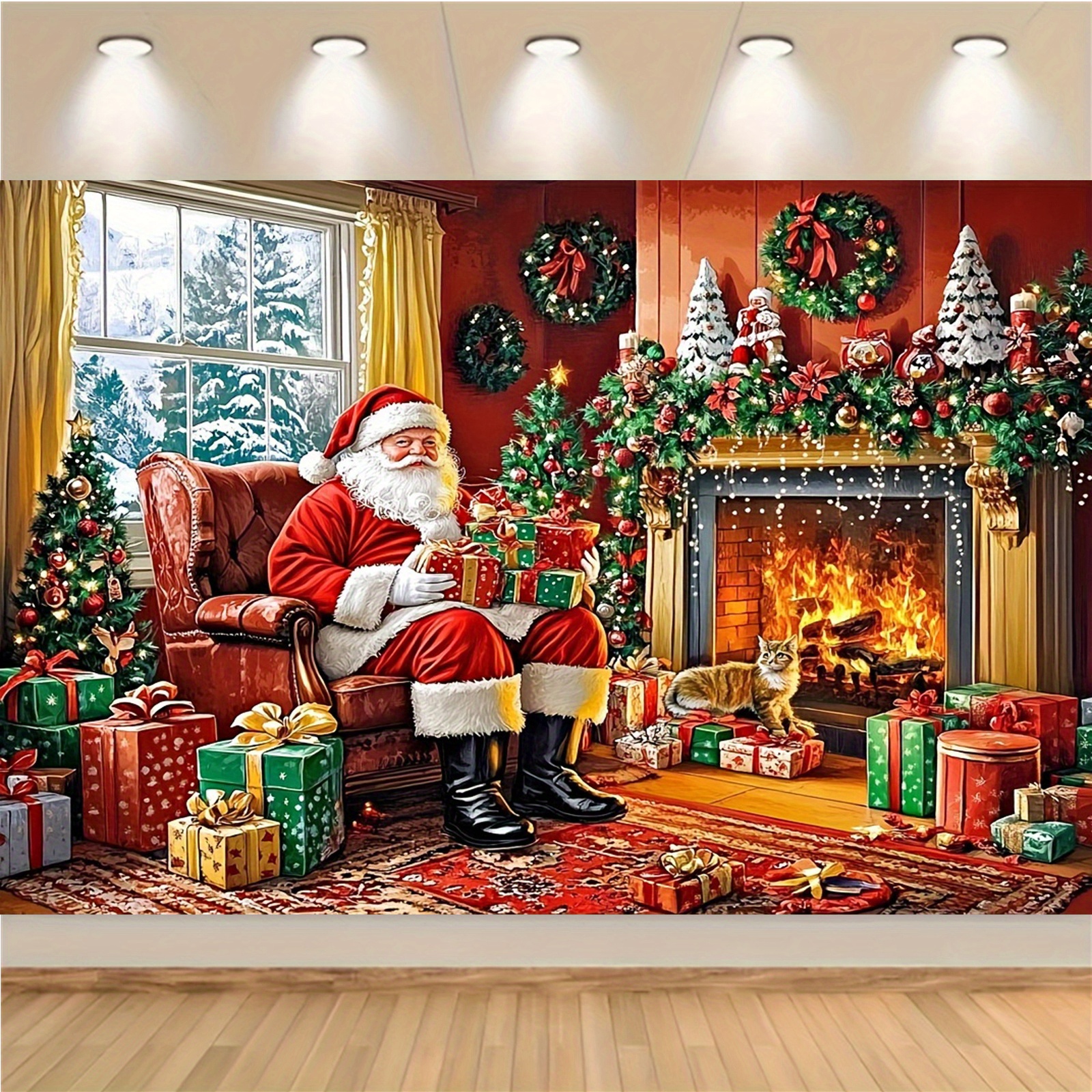 

1pc, Christmas Fireplace Background Cloth, Christmas Polyester Backdrop, Wall Hanging For Living Room Bedroom Office, Home Decor Room Decor Party Decor