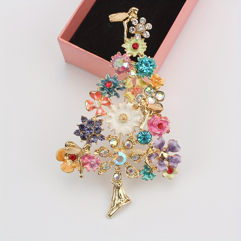 

Vintage-inspired Enamel Christmas Tree Brooch With Sparkling Rhinestones - Suits, Dresses & Accessories | Ideal Gift For Holidays & Valentine's Day