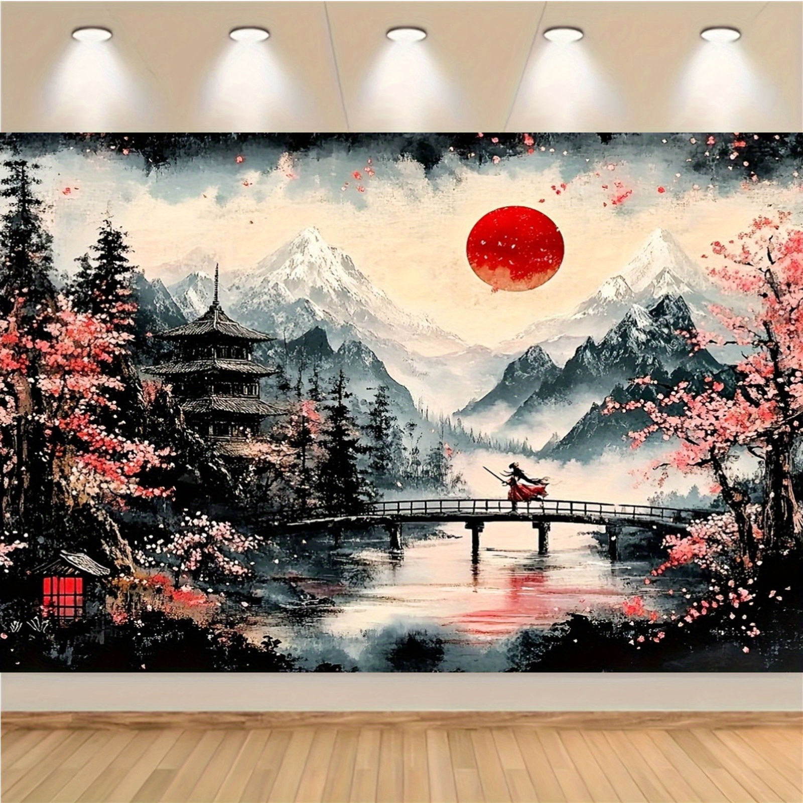 

1pc Elegant Japanese Landscape Polyester Banner - Party Decor For Birthdays, Bachelor Parties - Cultural Classroom Office Wall Hanging Sign - No Electricity Needed