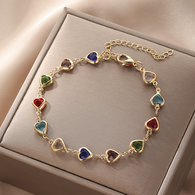 1pc Colorful Shiny Cube Bracelet, Delicate Beaded Bracelet, Suitable For Girls Daily Party Jewelry, Holiday Gift, Heart Shaped Delicate Colorful Bracelet, Retro Elegant Style Accessories