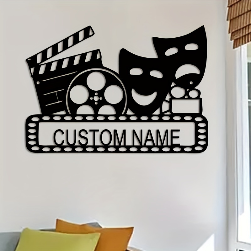 customizable retro theater   personalized   mask sign with name black iron decor for home theater ideal gift for film enthusiasts and families details 0