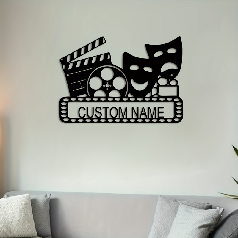 customizable retro theater   personalized   mask sign with name black iron decor for home theater ideal gift for film enthusiasts and families details 1