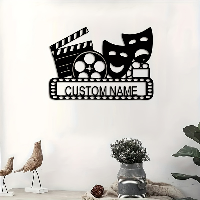 customizable retro theater   personalized   mask sign with name black iron decor for home theater ideal gift for film enthusiasts and families details 2