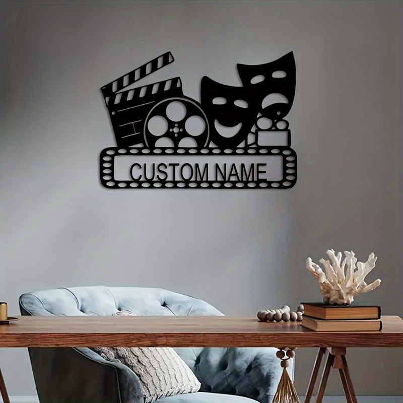 customizable retro theater   personalized   mask sign with name black iron decor for home theater ideal gift for film enthusiasts and families details 3