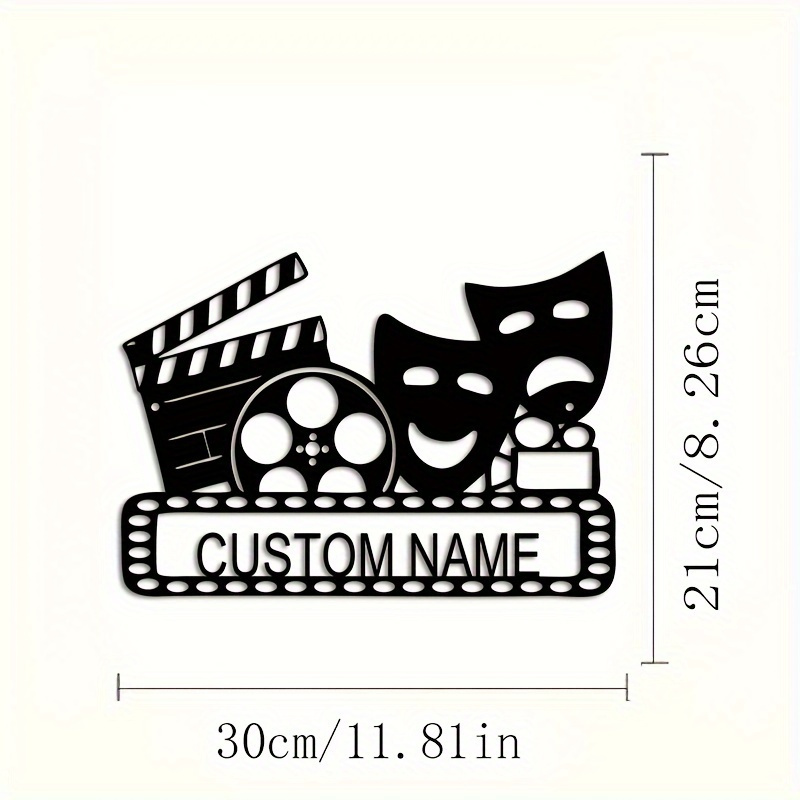 customizable retro theater   personalized   mask sign with name black iron decor for home theater ideal gift for film enthusiasts and families details 4