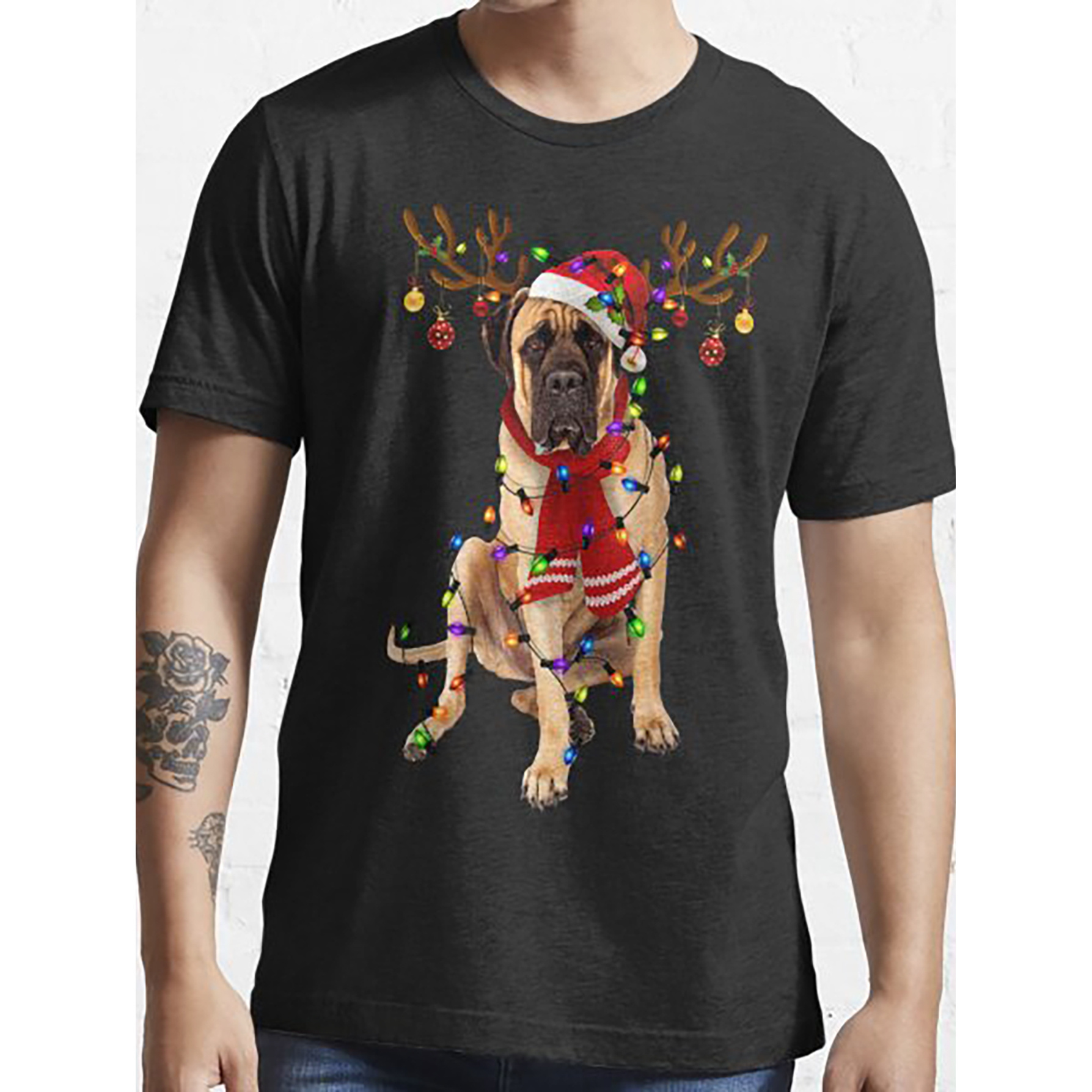 

English Mastiff Christmas Reindeer Christmas Lights Unisex Funny Christmas Gift T-shirt