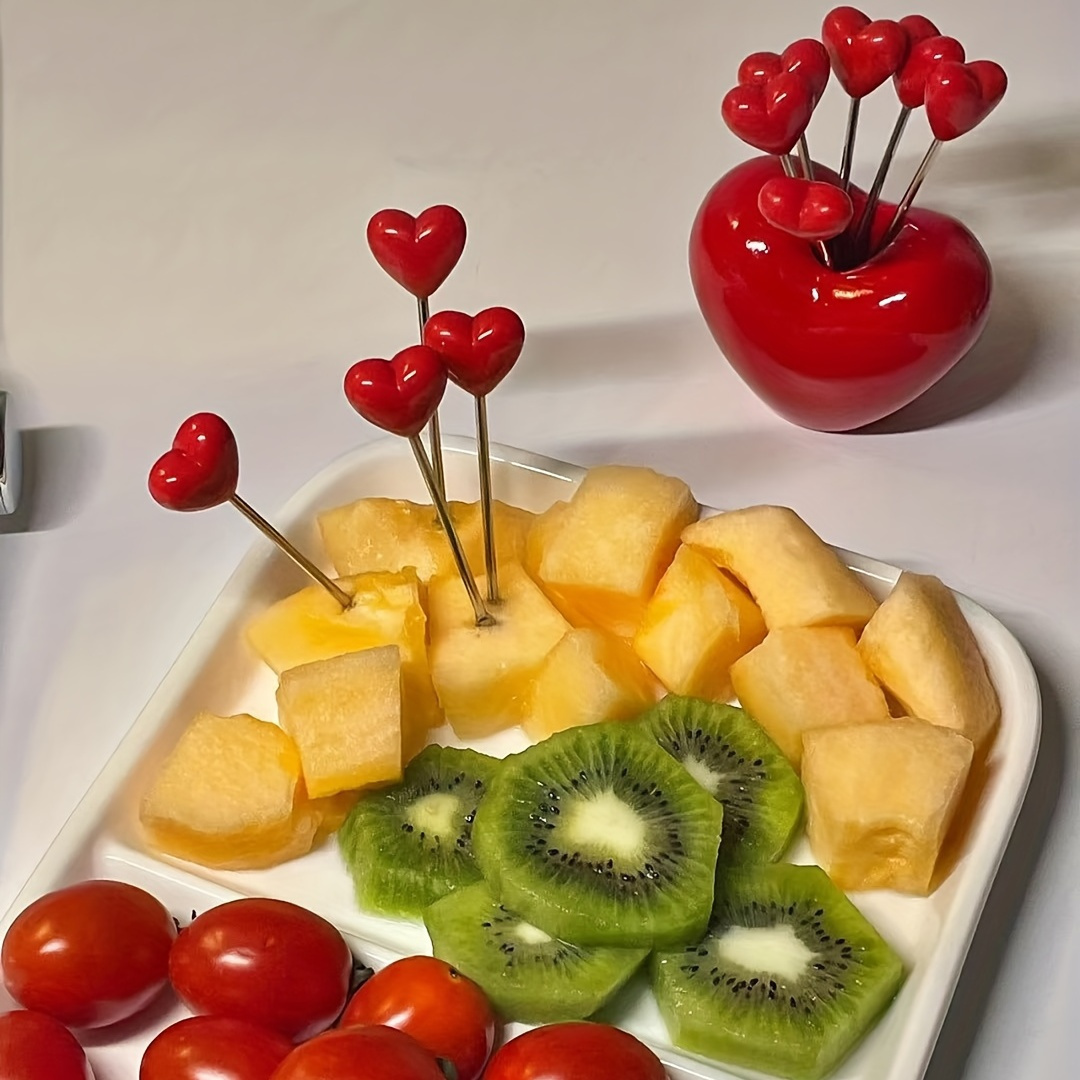 

11-piece Love Heart Fruit Forks Set - Stainless Steel Dessert Cake Forks For Snacks, Valentine's Day, Day, Wedding Party Tableware & Kitchen Accessories