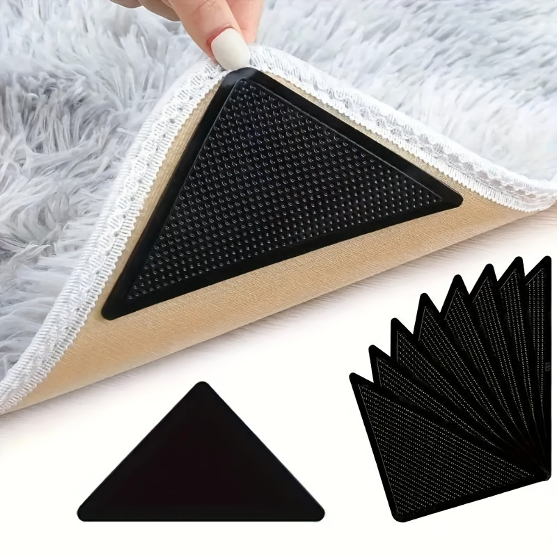 

16pcs Black Non-slip Rug Grippers - Reusable & Washable, Dual-sided Adhesive Pads For And Tiles - Area Rugs & Corners Flat