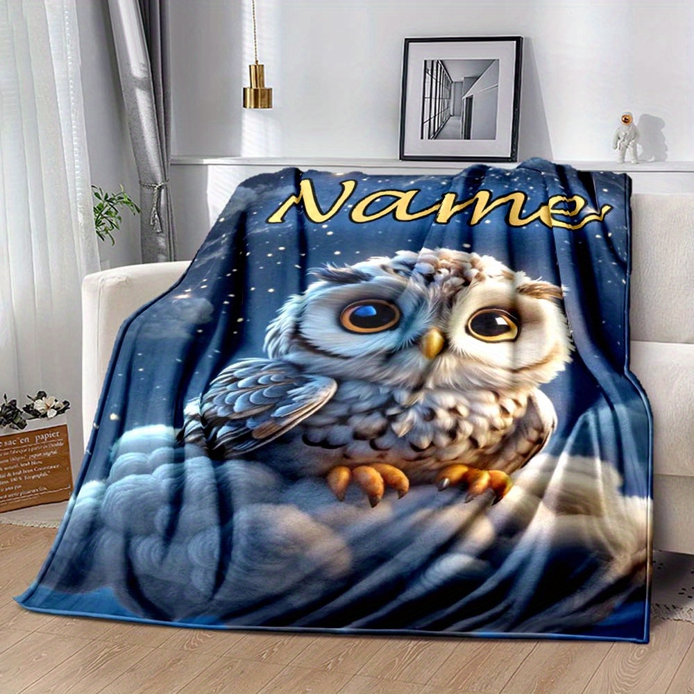 

Personalized Owl Pattern Flannel Blanket - Soft, Plush & Skin-friendly For Sofa, Bed, Travel & Camping | Custom Name Option | Ideal Christmas Gift