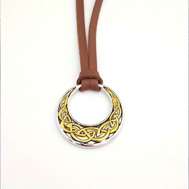 Retro Viking Celtic Knot Round Pendant Necklace Adjustable Faux Leather Chain Nordic Style Jewelry Accessory Amulet Birthday Gift