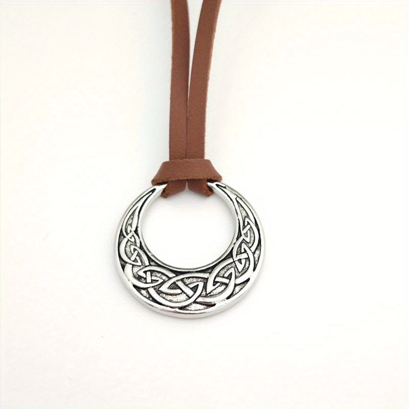 E-shop Retro Wikinger Keltischer Knoten Rund Anhänger Halskette Verstellbar Kunstlederkette Norwegischer Nordischer Stil Schmuck Mode Party Accessoire