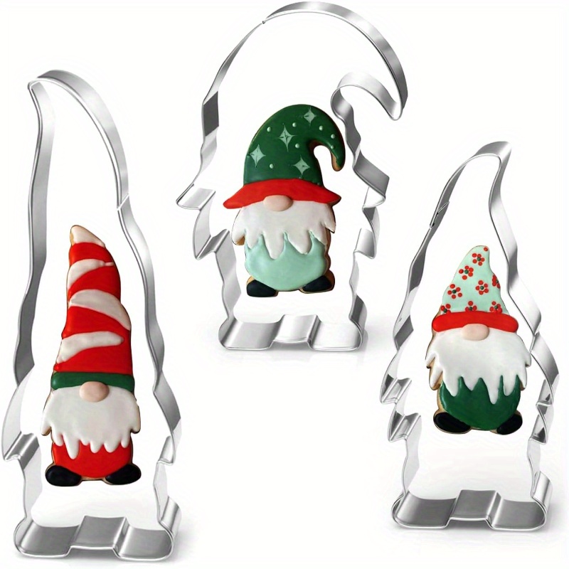 

3pcs Stainless Steel Christmas Dwarf Cookie Cutter Set, Large Holiday Baking Molds, Festive Gnome Shaped Cookie Cutters For Christmas Decoration Tools