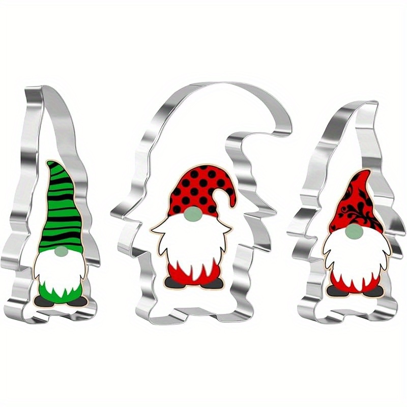 Image of Set Of 3 Gnome Cookie Cutters, Perfect For Holiday Baking - Large Stainless Steel Christmas Gnome-shaped Cookie Cutters, Ideal For Festive Decorations