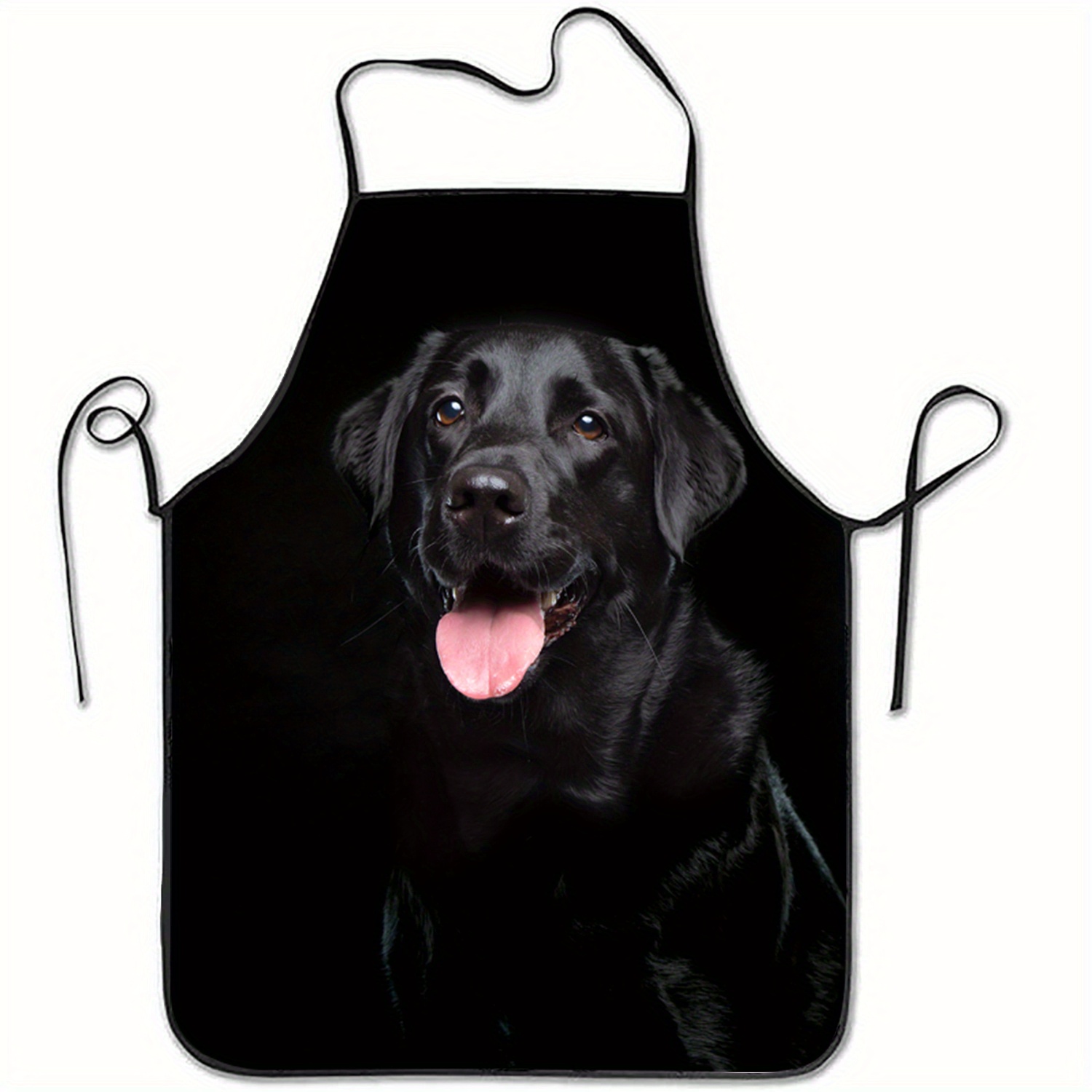 TEMU 1pc Labrador Dog Print Black Polyester Apron - Sleeveless Kitchen & Baking Apron With Adjustable Neck Strap & Waist Belt, Durable & Easy-clean