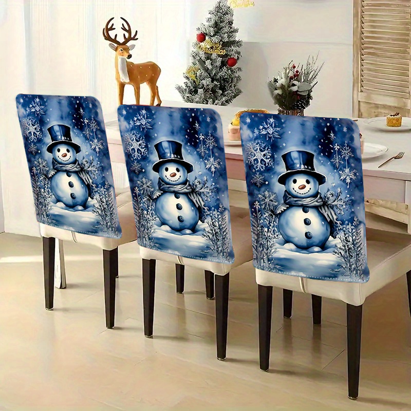 

Christmas Snowman Linen Chair Cover - Double-sided Print, Stain & Dust Resistant, Furniture Protector For Dining Room And Living Room, Easy Clean