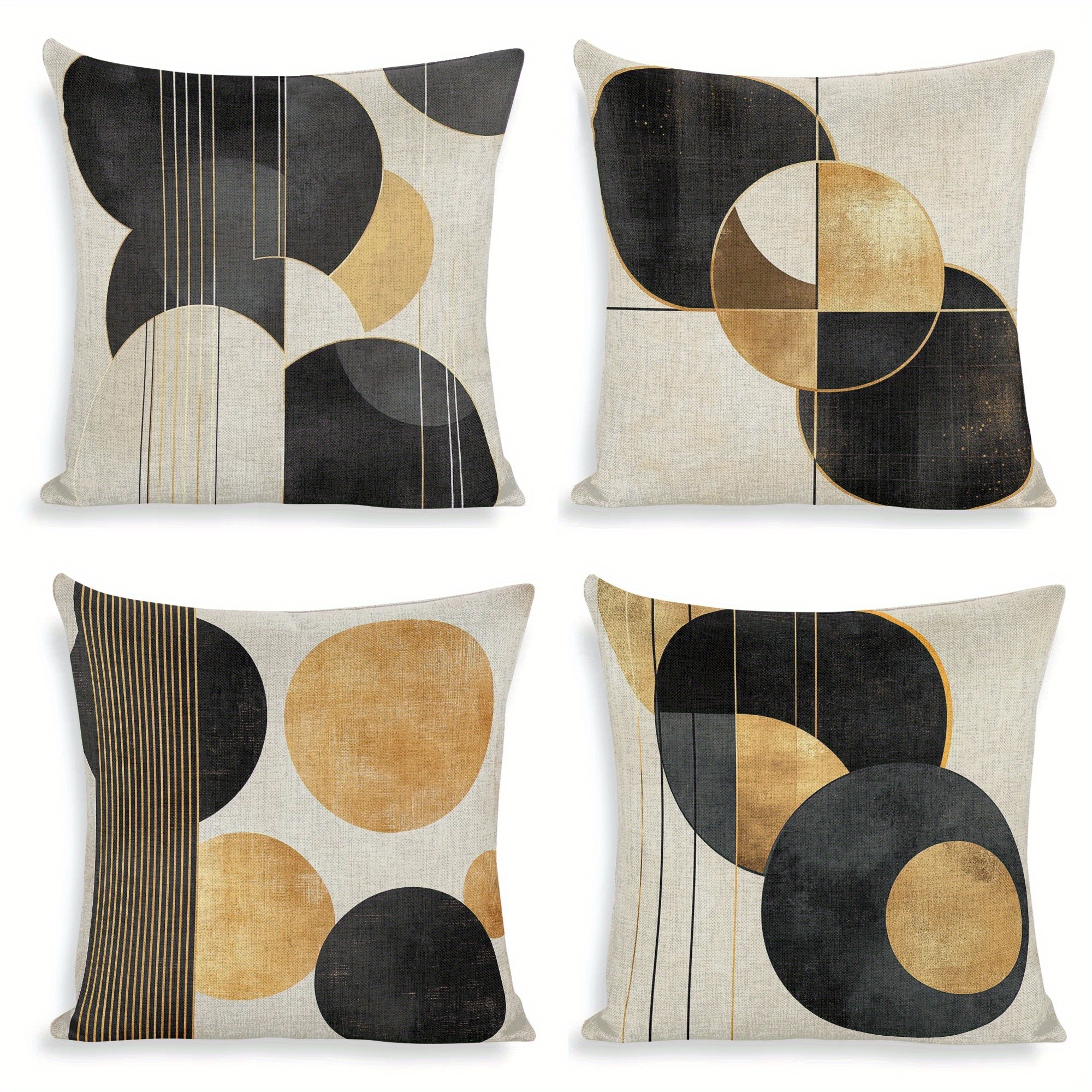 

4pcs Set 18x18 Inch Geometric Black & Yellow Throw Pillow Covers - Dual-sided Print, Polyester, Home Sofa Decor