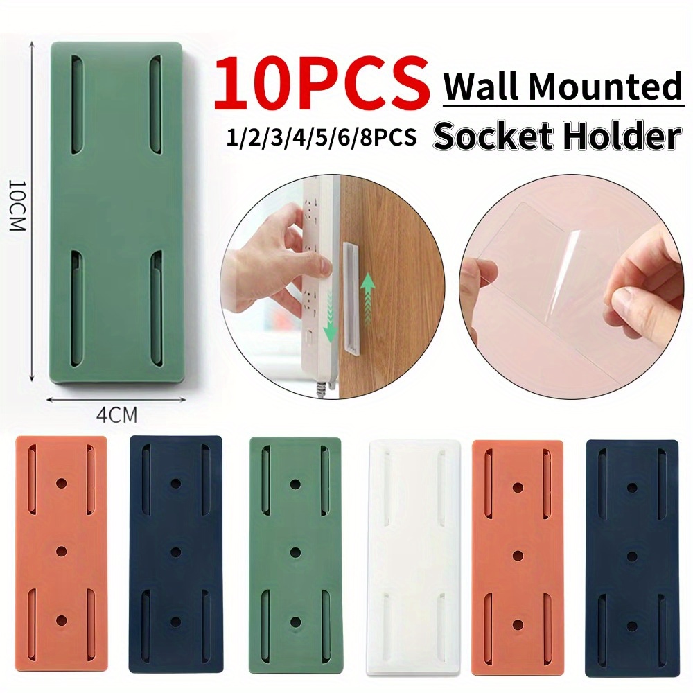 

10pcs Easy-install Self-adhesive Socket Holders With Cable Management - Traceless, Seamless Organizer For , Wire Holder, Punch-free Plug, Utility Hooks