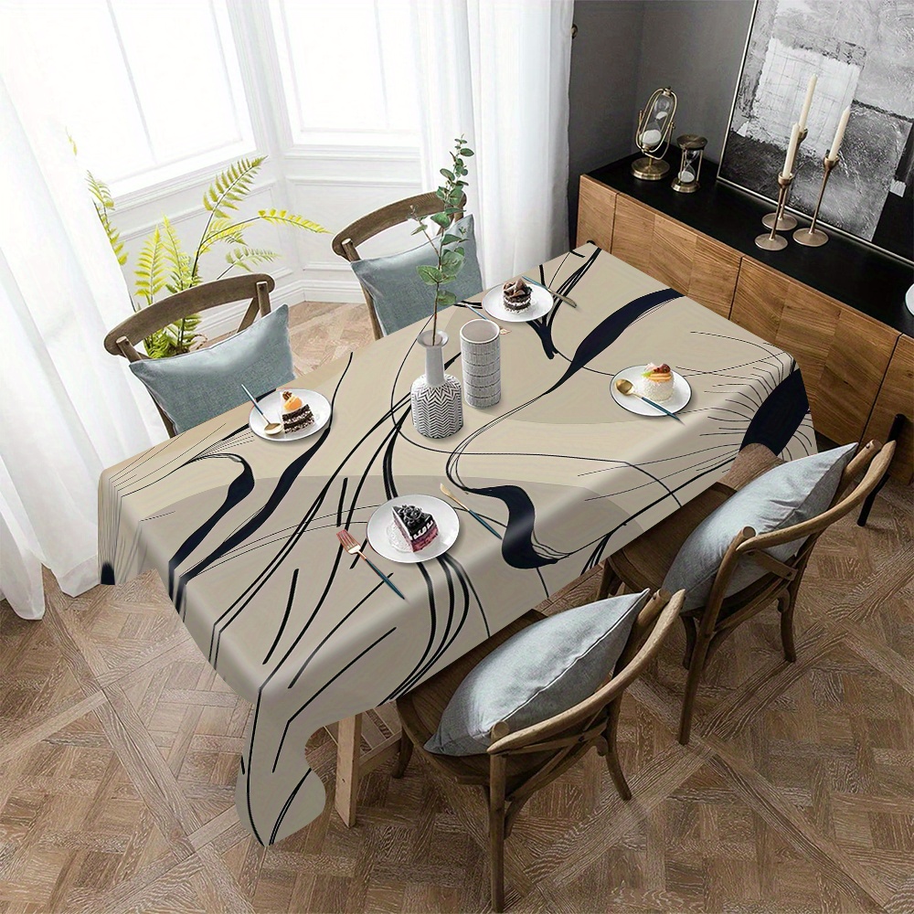 

Waterproof Polyester Tablecloth - Rectangle Woven Dining Table Cover, Machine Made, Oil-resistant, For Home And Office Use