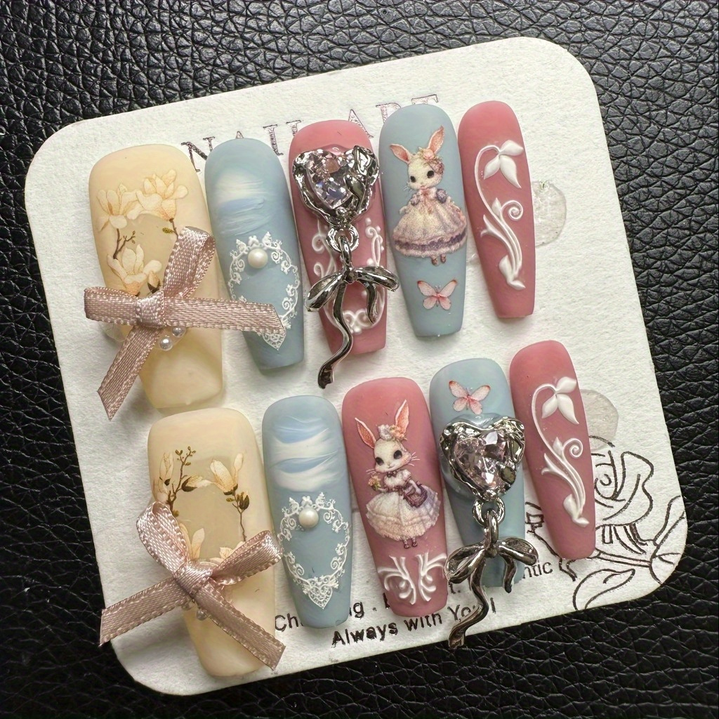 

Retro Rabbit Princess Bohemian, Pure Handmade Press On Nails