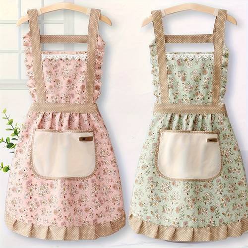 1pc high quality floral canvas apron with adjustable shoulder straps breathable polyester fabric durable kitchen restaurant workwear for chefs cooking enthusiasts novelty apron